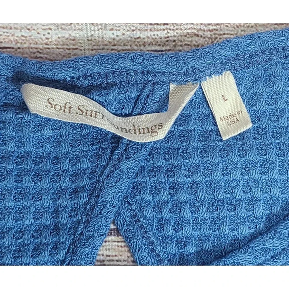 Soft Surroundings Waverly Waffle Weave Tee Top Women's Large Blue Keyhole Back - Picture 4 of 5